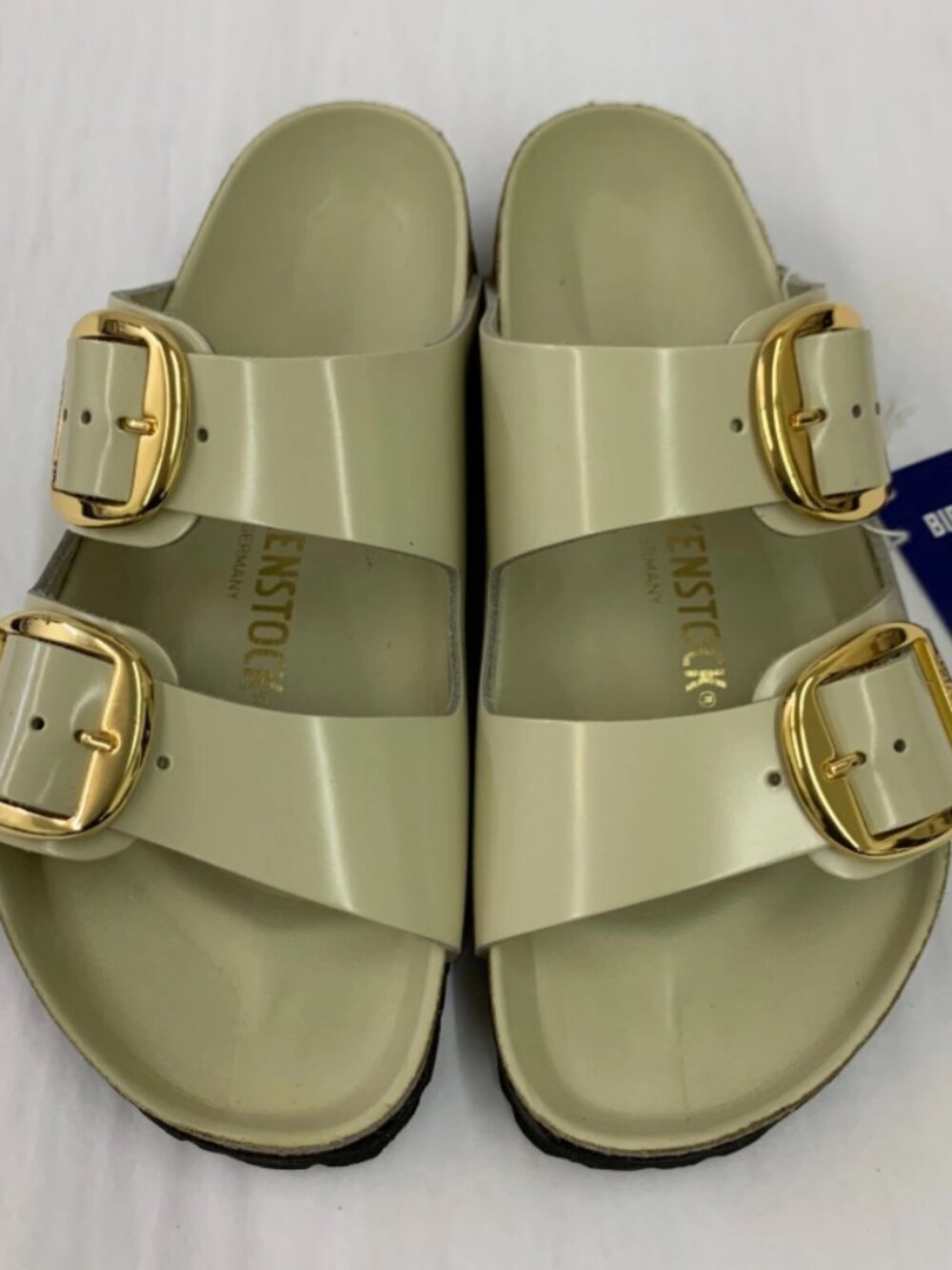 Birkenstock Arizona Big Buckle Ecru Natural Leather Patent Exquisite Narrow